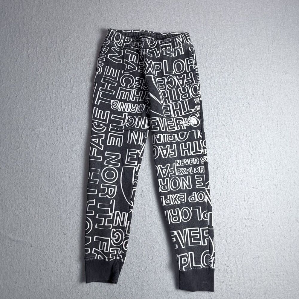Boys The North Face Medium (10) Sweatpant Logo All Over Black/White Jogger Youth